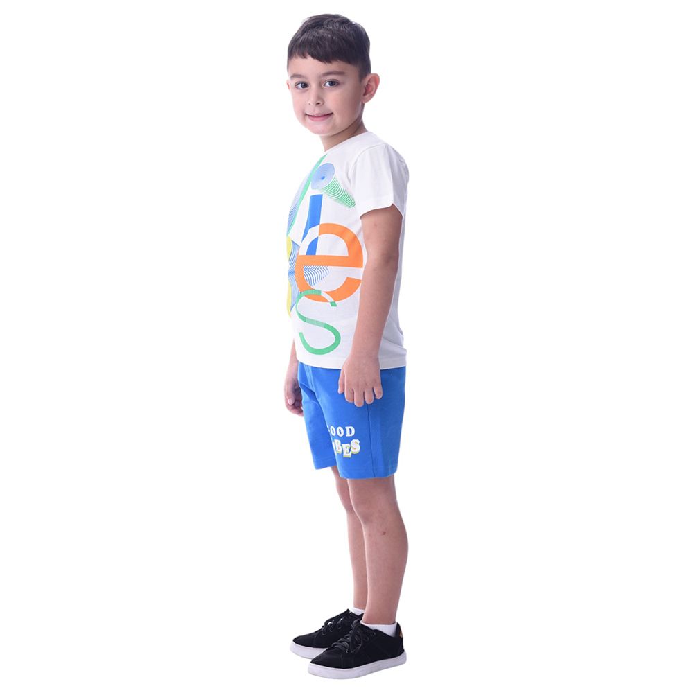 Victor and Jane - 2pc-Set - Boy's Cotton T-Shirt and Shorts - White/Blue