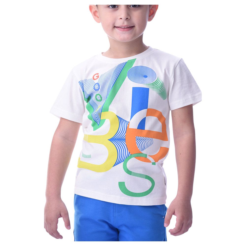 Victor and Jane - 2pc-Set - Boy's Cotton T-Shirt and Shorts - White/Blue