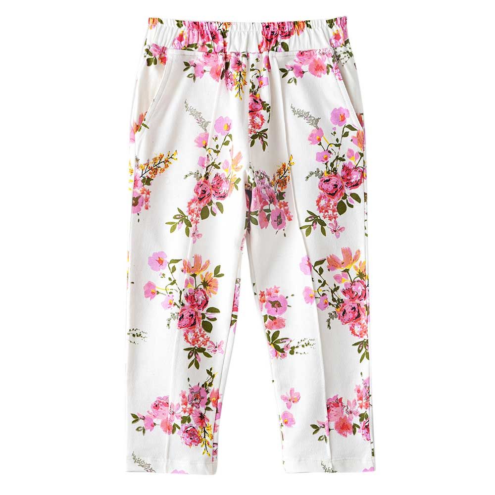 Jelliene - Girls Printed Soft Cotton Sweatpants - White