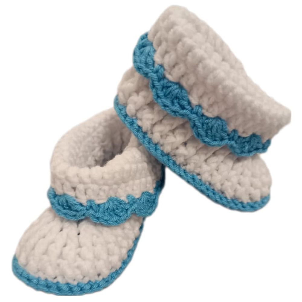 Pikkaboo - HeavenlyHugs Handmade Crochet Booties - Blue/White