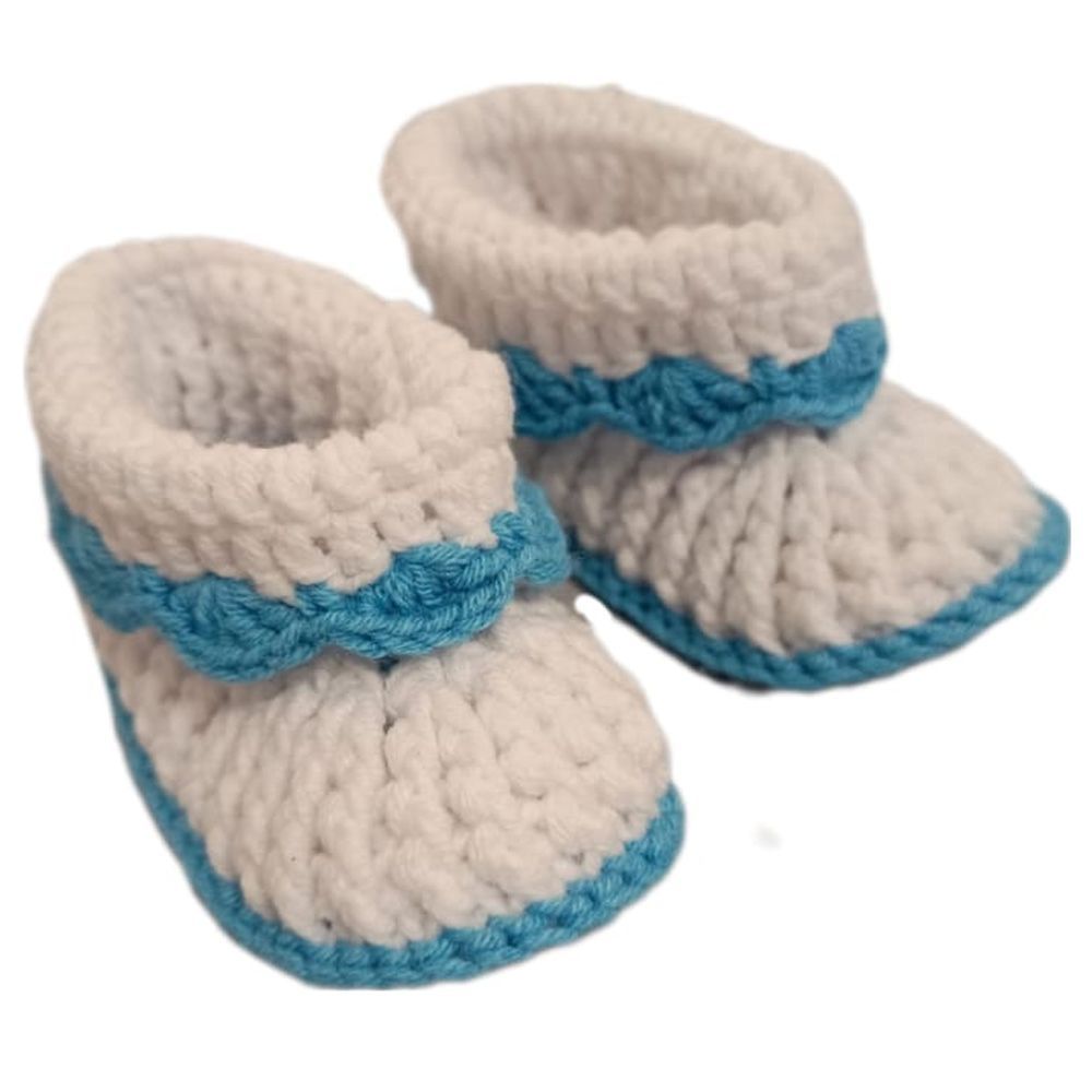 Pikkaboo - HeavenlyHugs Handmade Crochet Booties - Blue/White