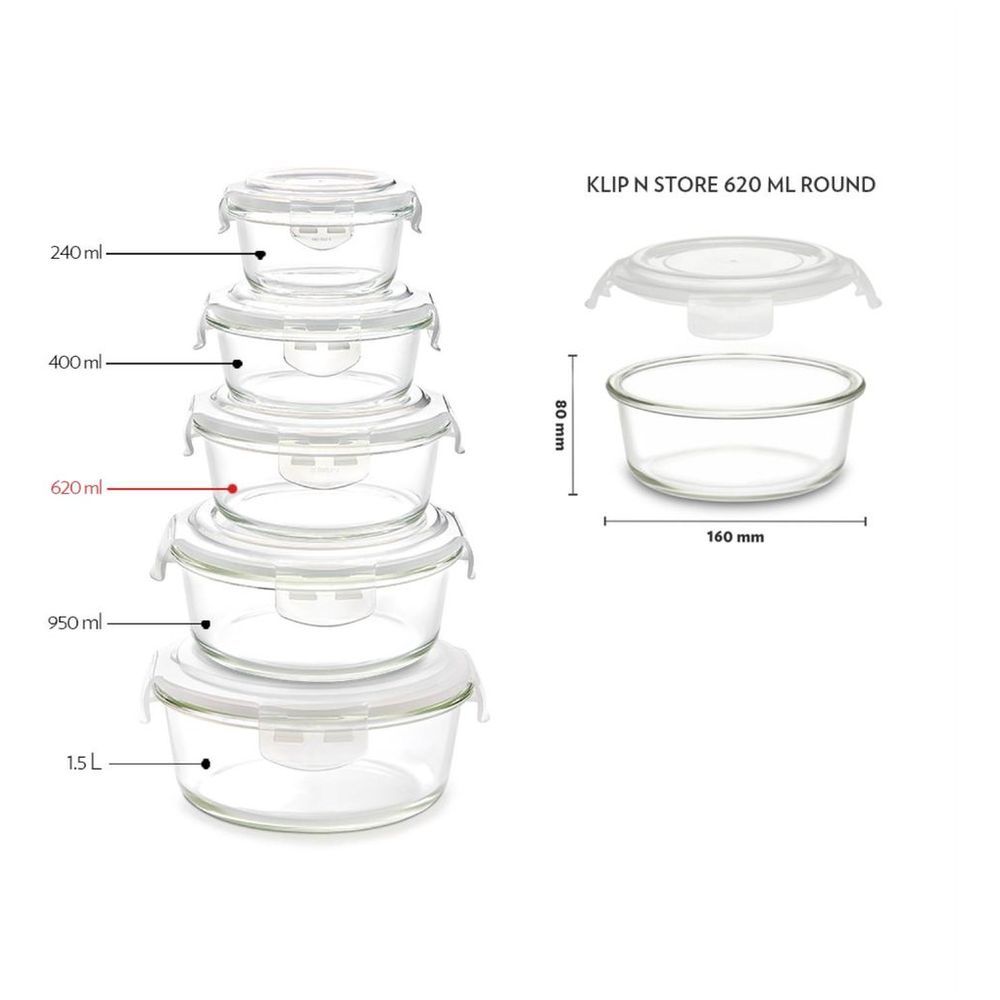 Borosil - Klip-N-Store Round Glass Storage Container - 620 ml