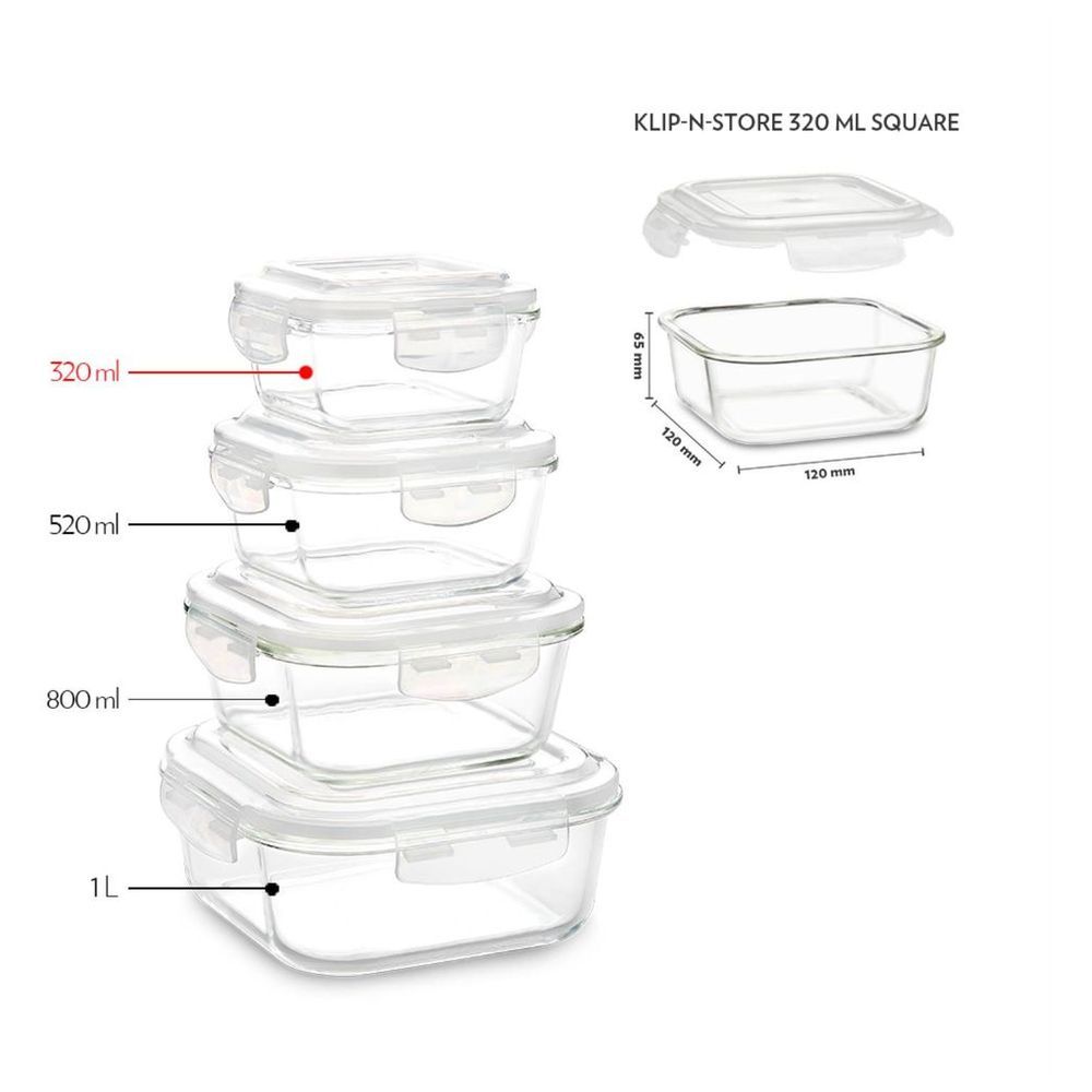 Borosil - Klip-N-Store Square Glass Storage Container - 320 ml