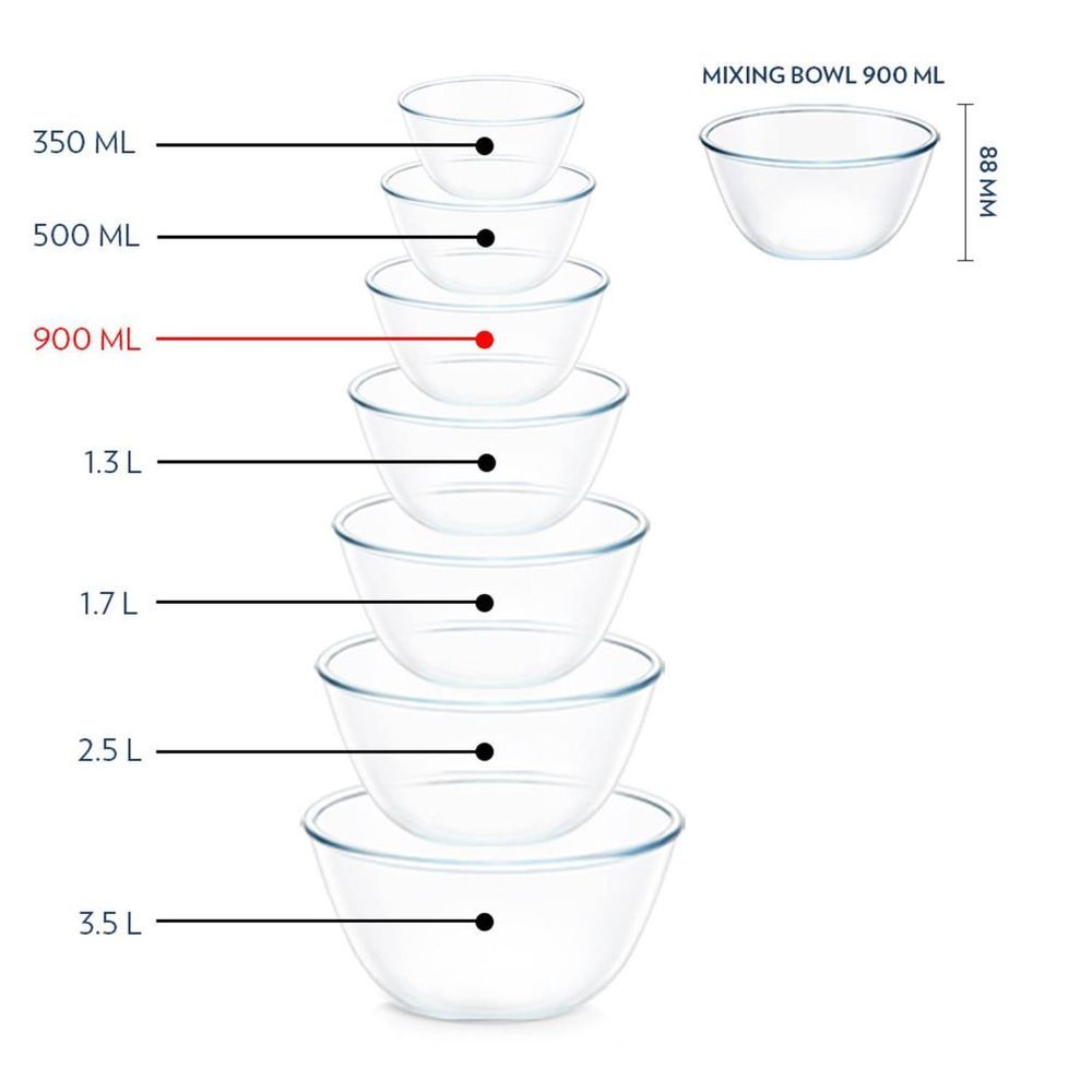 Borosil - Icate Round Glass Mixing Bowl - 900 ml