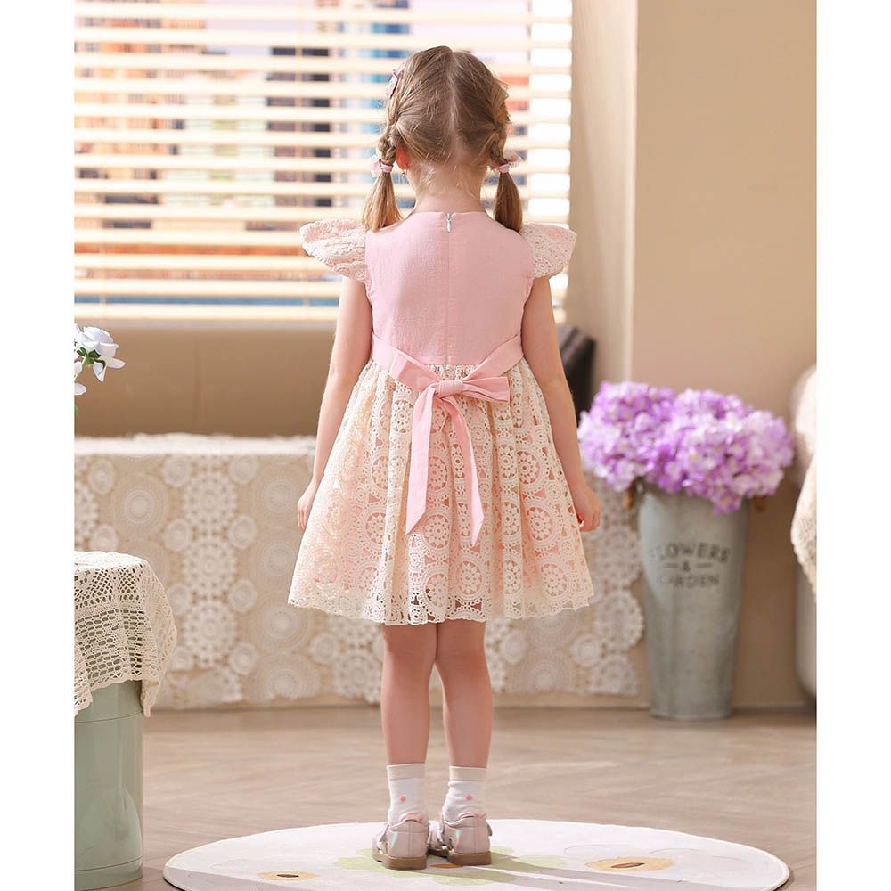 Smart Baby - Baby Girl Round Party Dress - Pink/Beige