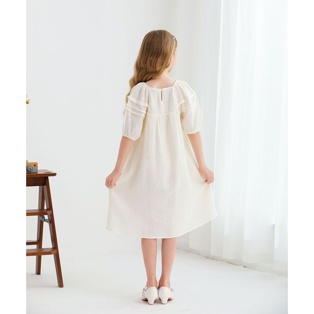 Le Crystal - Girl's Round Neck Half Sleeve Party Dress - Beige