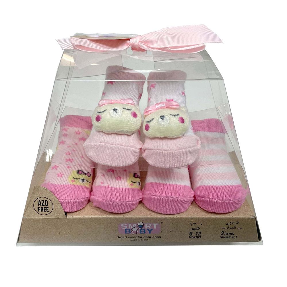 Smart Baby - 3pc-Set - Baby Girl Socks  - Pink