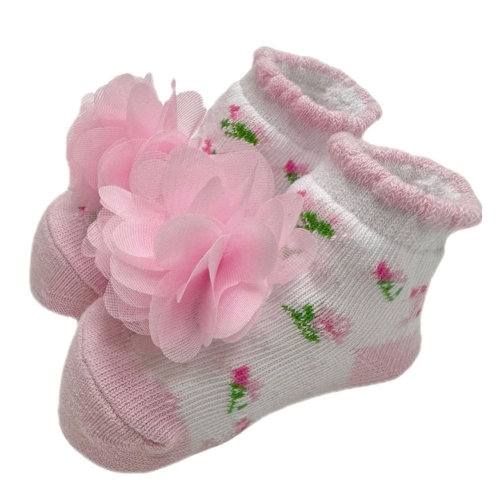 Smart Baby - 4pc-Set - Baby Girl Socks - Pink/White