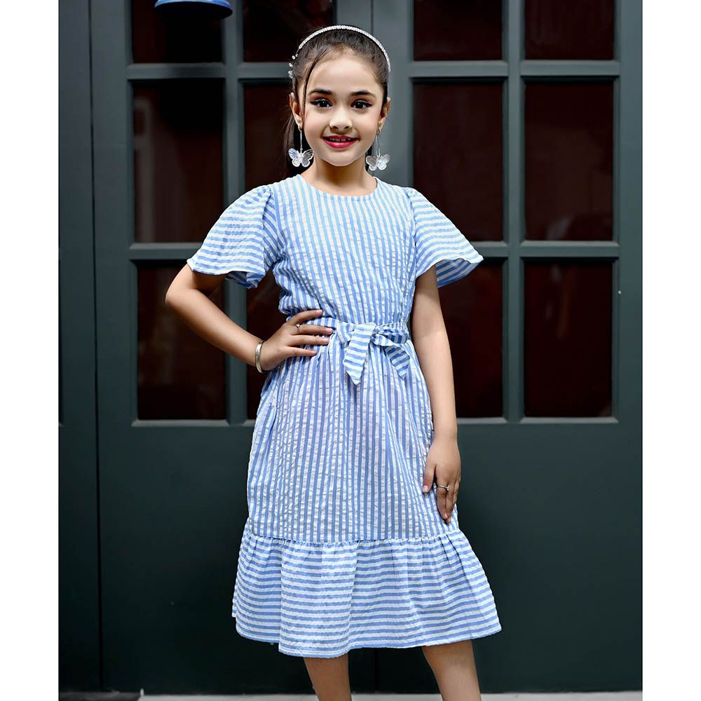 Flower Girl - Girl's Sucker Dress - Blue/White