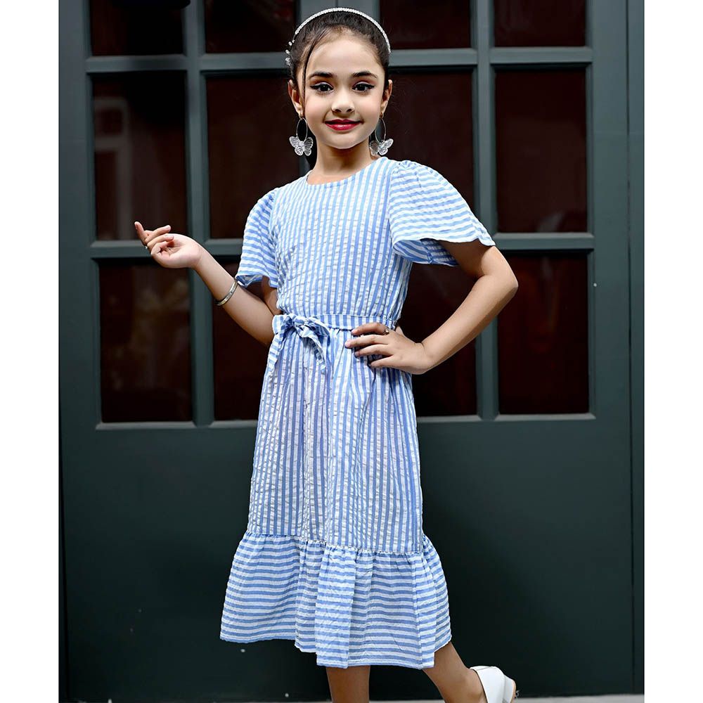 Flower Girl - Girl's Sucker Dress - Blue/White