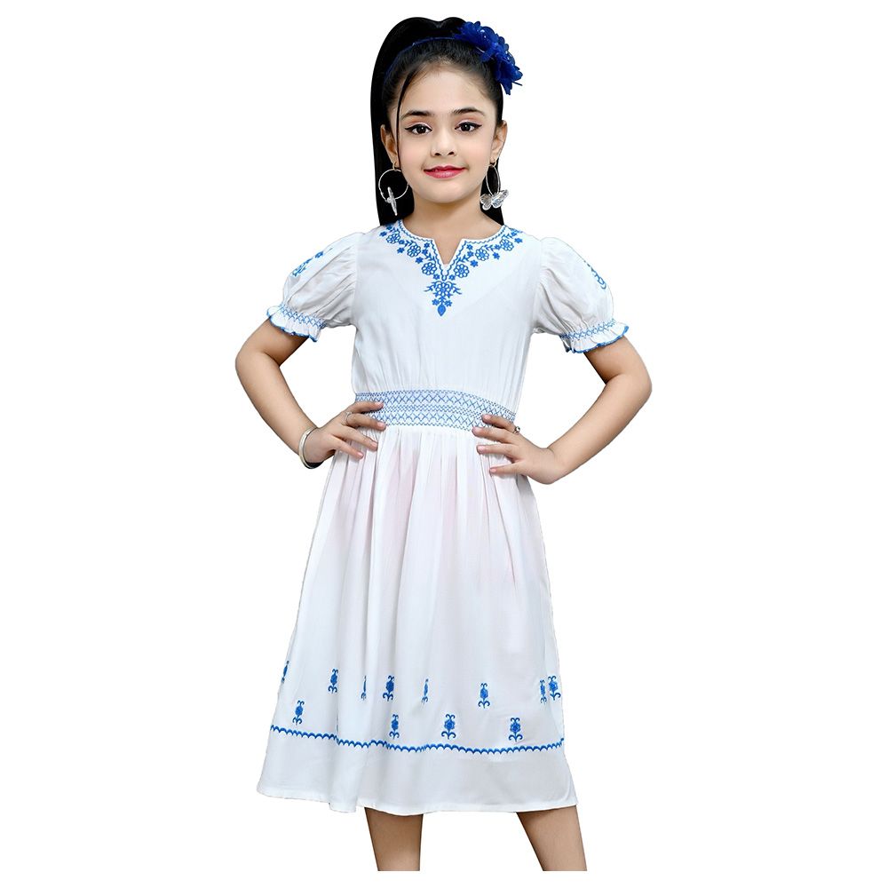 Flower Girl - Girl's Plain Embroidered Dress - White