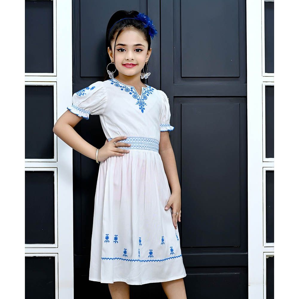 Flower Girl - Girl's Plain Embroidered Dress - White