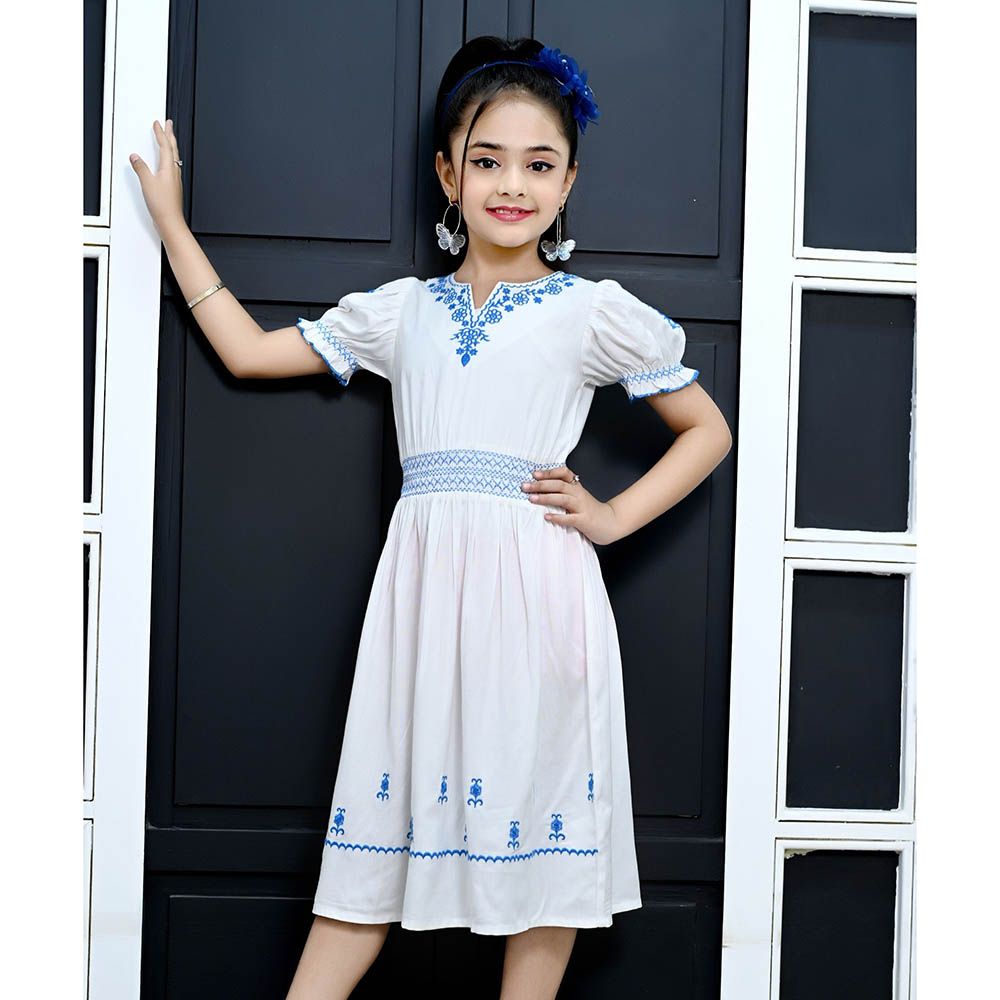 Flower Girl - Girl's Plain Embroidered Dress - White