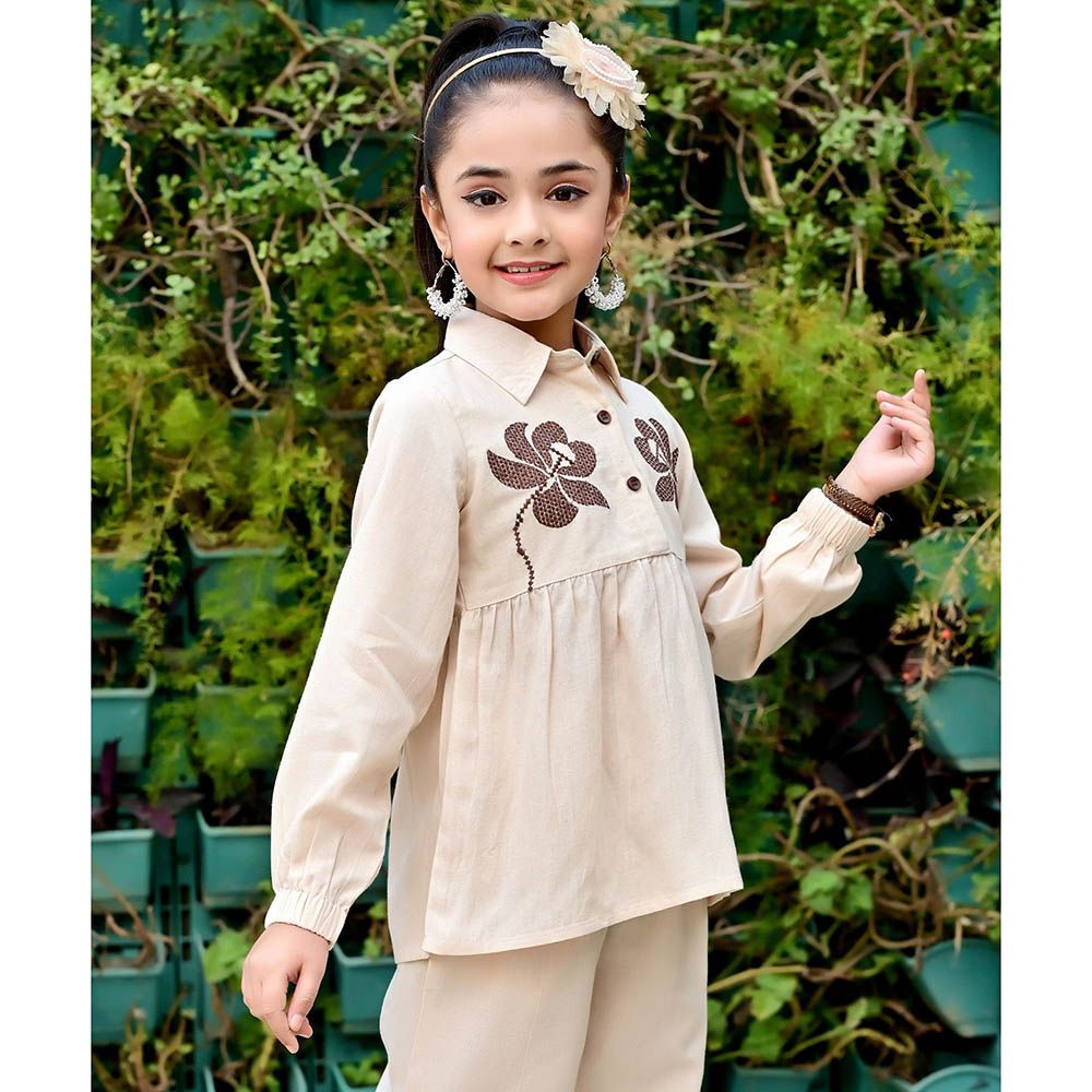 Nexgen Girls - Girl's Plain Embroidered Long Sleeve Top - Cream