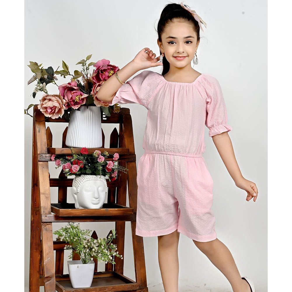 Flower Girl - Girl's Square Neck Playsuit - Pink