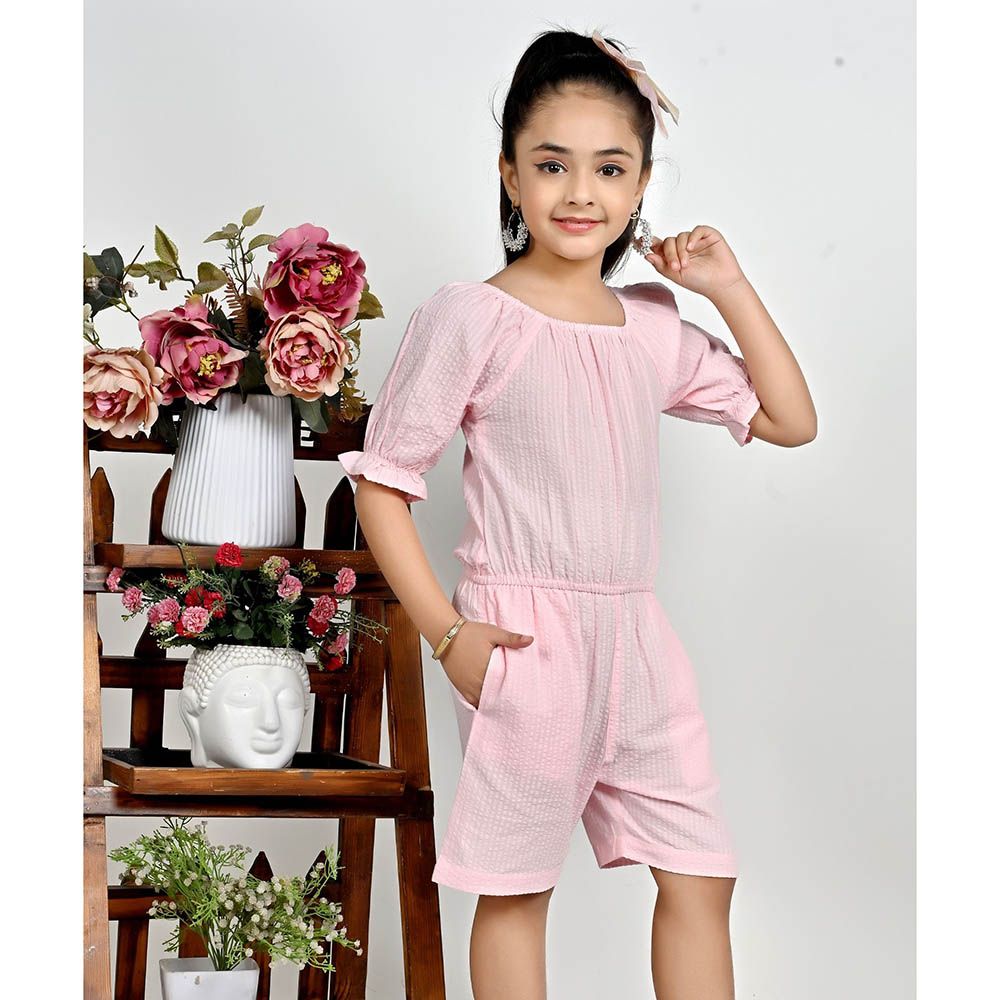 Flower Girl - Girl's Square Neck Playsuit - Pink