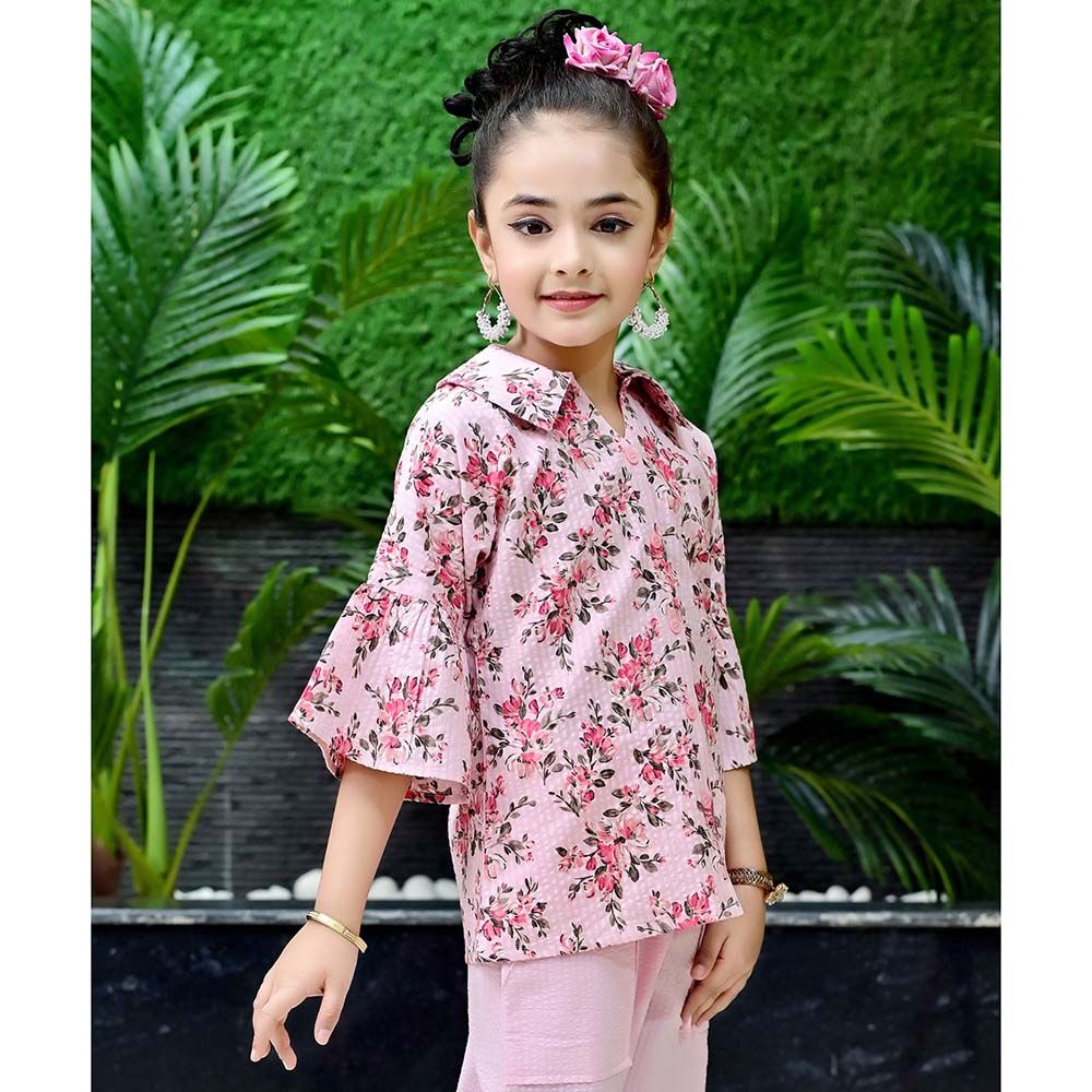 Nexgen Girls - Girl's Collar Neck Flare Sleeve Printed Blouse - Pink