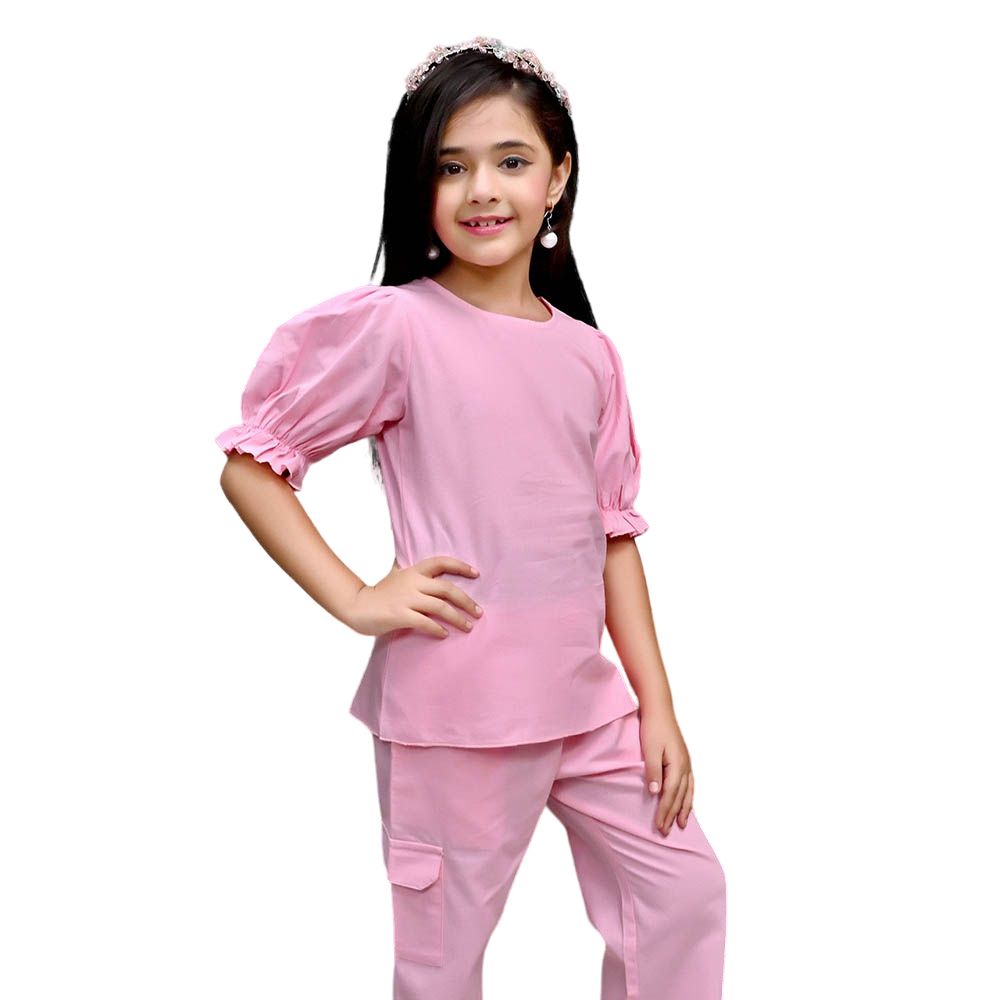 Nexgen Girls - Girl's Round Neck Shorts Sleeve Plain Top - Pink