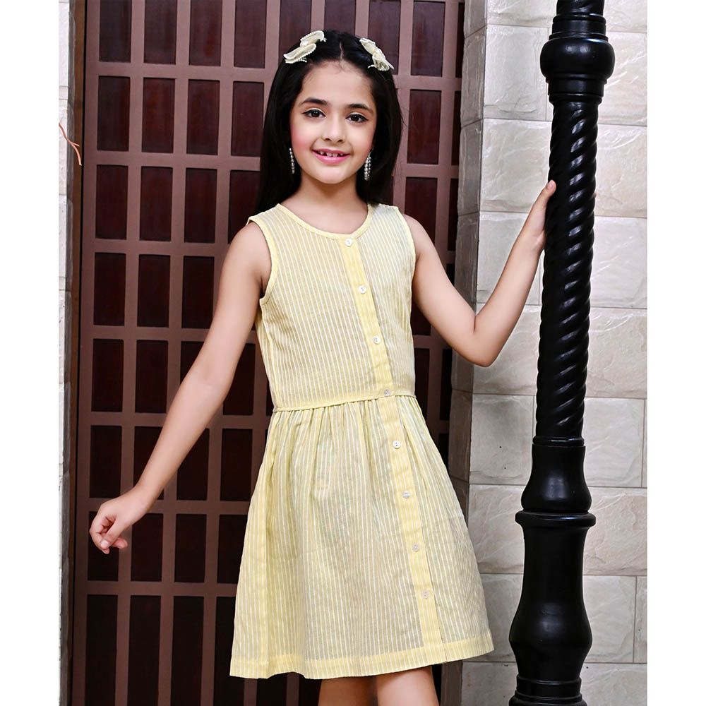 Flower Girl - Girl's Round Neck Plain Dress - Lemon