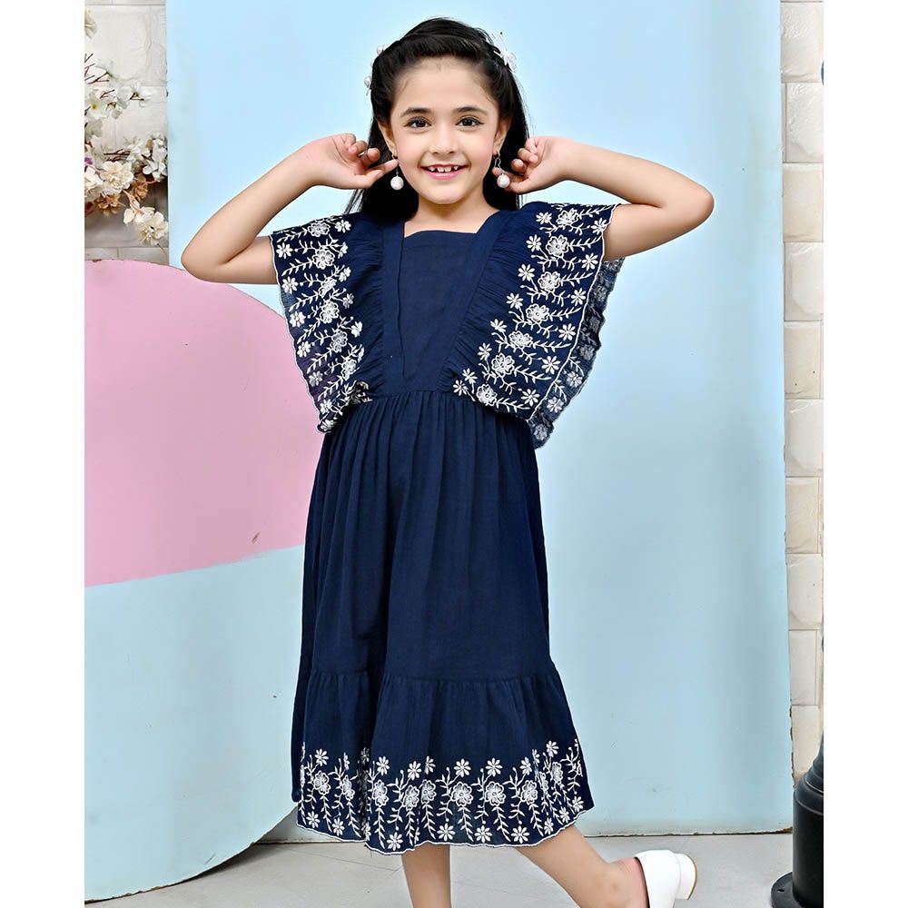 Flower Girl - Girl's Square Neck Plain Dress - Navy