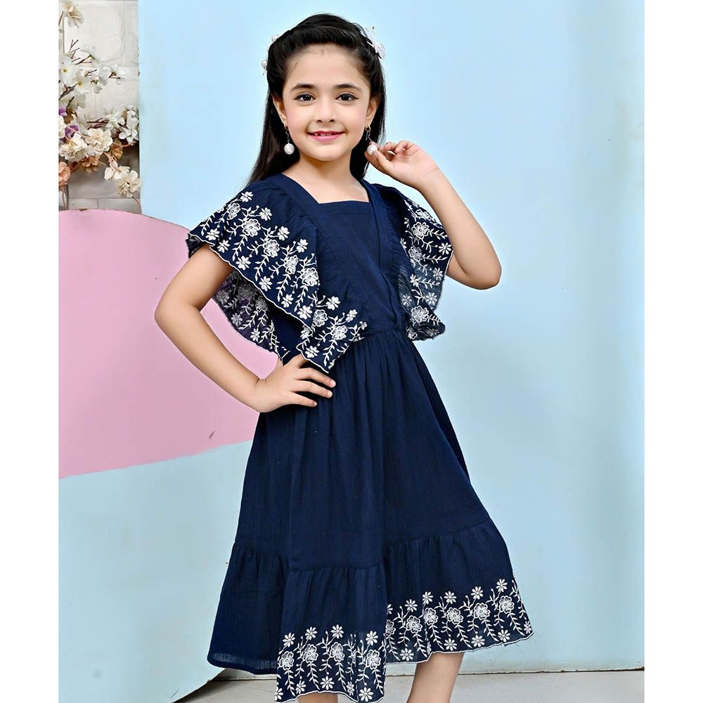 Flower Girl - Girl's Square Neck Plain Dress - Navy