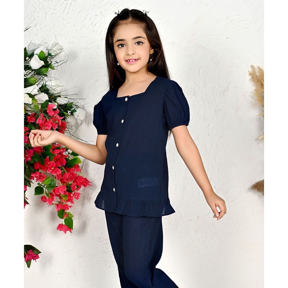 Nexgen Girls - Girl's Square Neck Puff Sleeve Plain Top - Navy