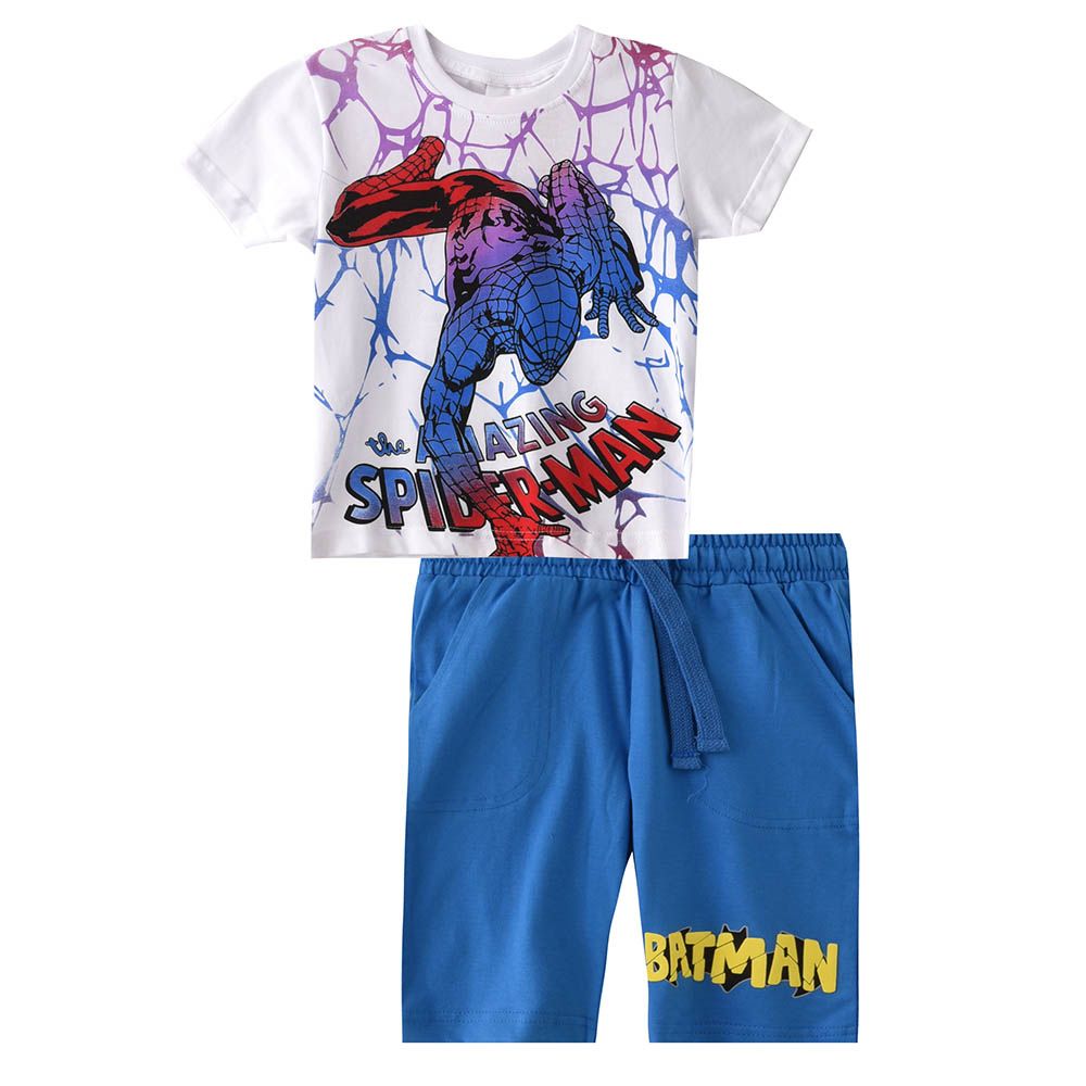 Spiderman - 2Pc - Boy Printed T-Shirt w/ Shorts - White/Blue