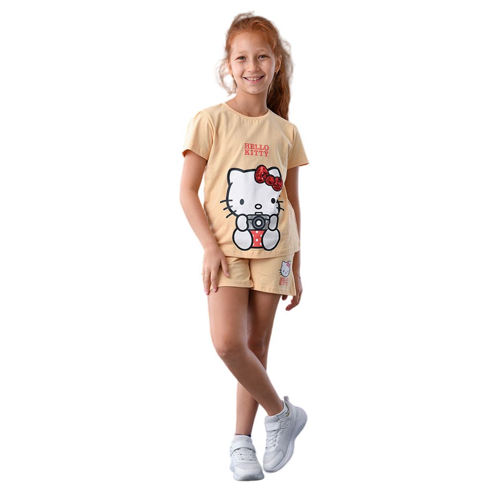 Hello Kitty - 2pc-Set - Girl Half Sleeve Top w/ Shorts - Yellow