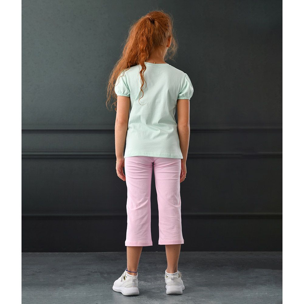 Disney - 2pc-Set - Girl Half Sleeve Top w/ Capri - Green/Pink