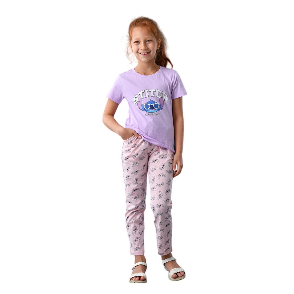 Disney - 2pc-Set - Half Sleeve T-Shirt w/ Pants - Lilac/Pink