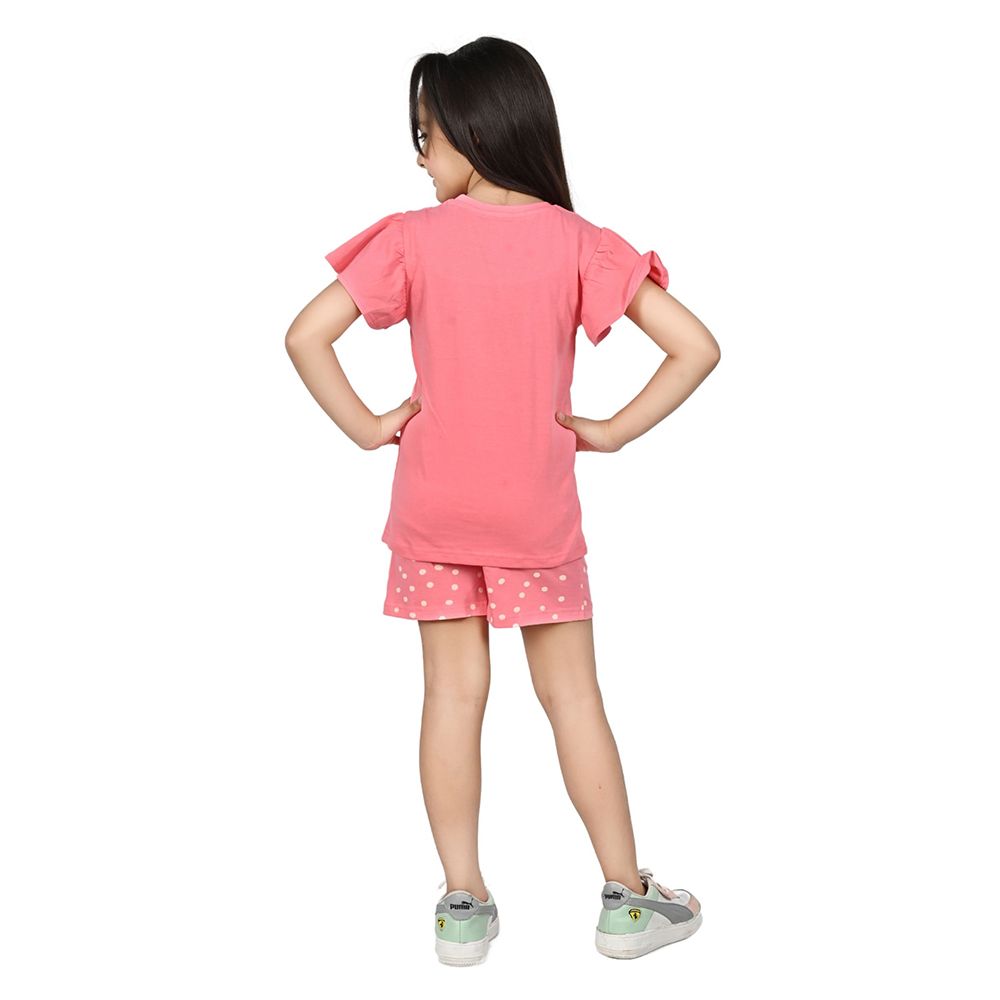 Disney - 2pc-Set - Girl Half Sleeve Top w/ Shorts - Salmon