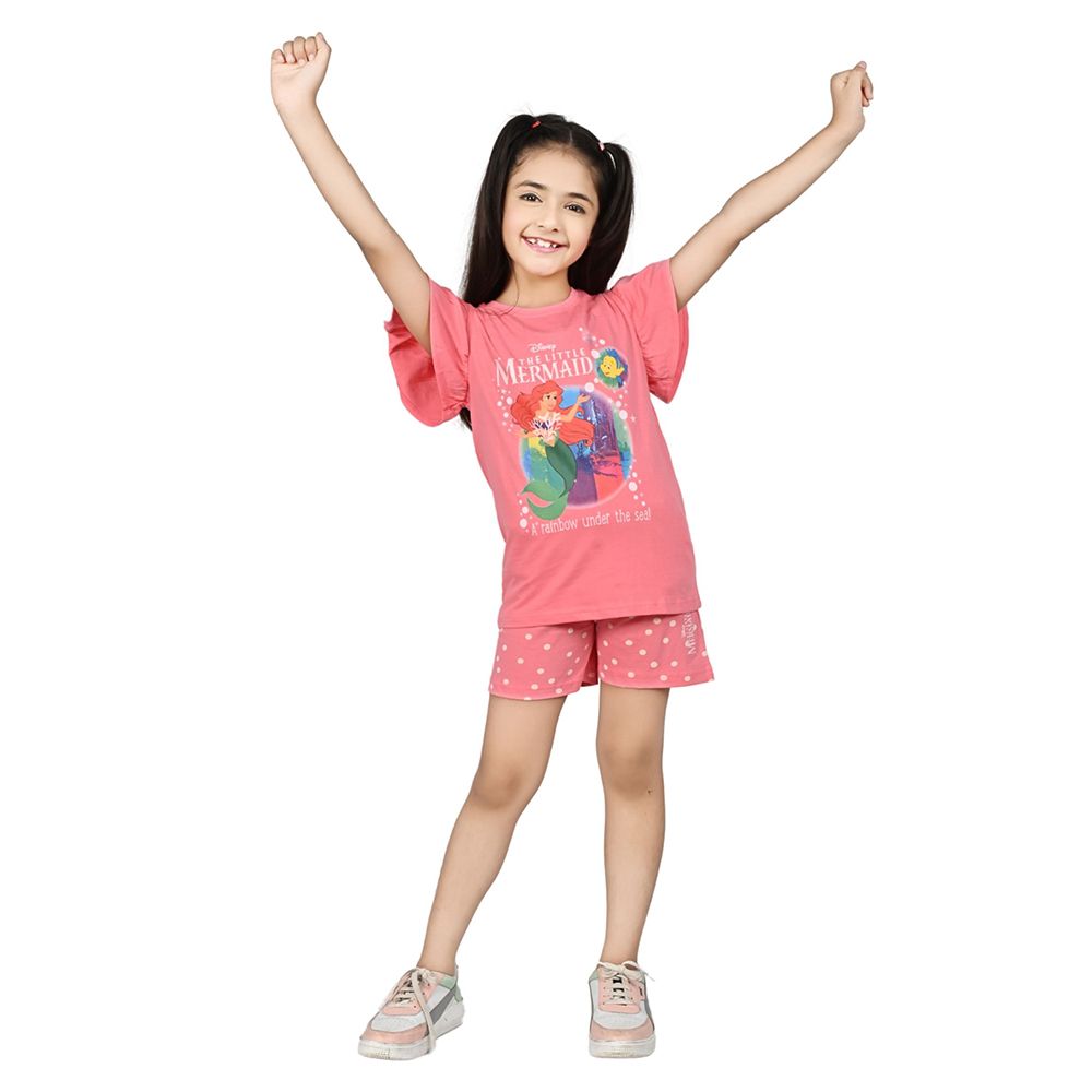 Disney - 2pc-Set - Girl Half Sleeve Top w/ Shorts - Salmon