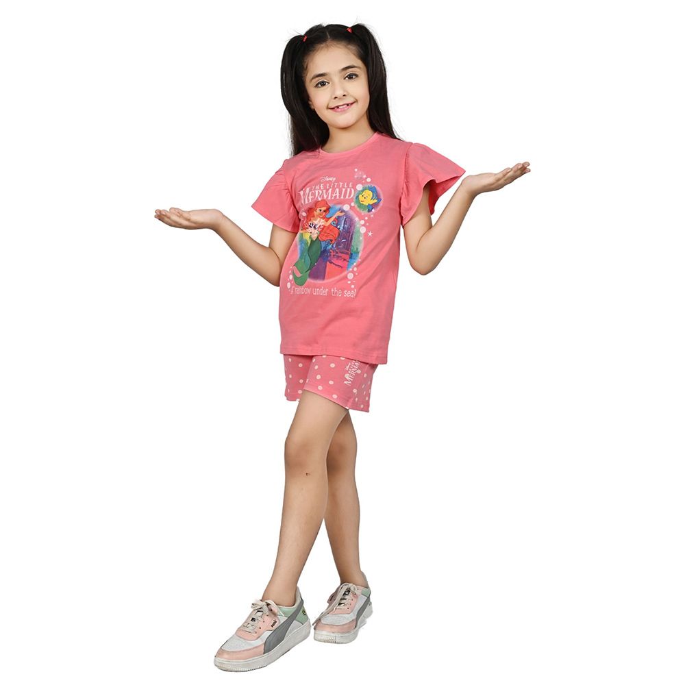 Disney - 2pc-Set - Girl Half Sleeve Top w/ Shorts - Salmon