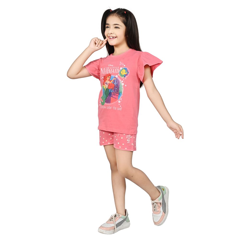 Disney - 2pc-Set - Girl Half Sleeve Top w/ Shorts - Salmon