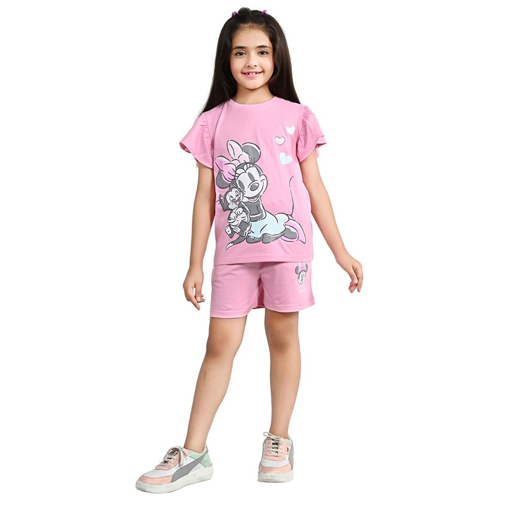 Minnie Mouse - 2pc-Set - Girl Half Sleeve Top w/ Shorts - Pink