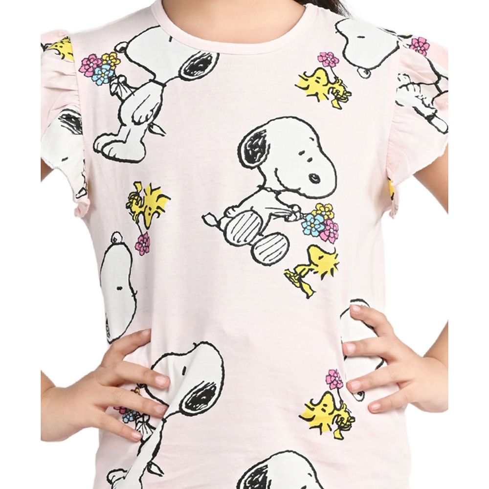 Peanuts - 2pc-Set - Half Sleeve T-Shirt w/ Harem Pants - Pink