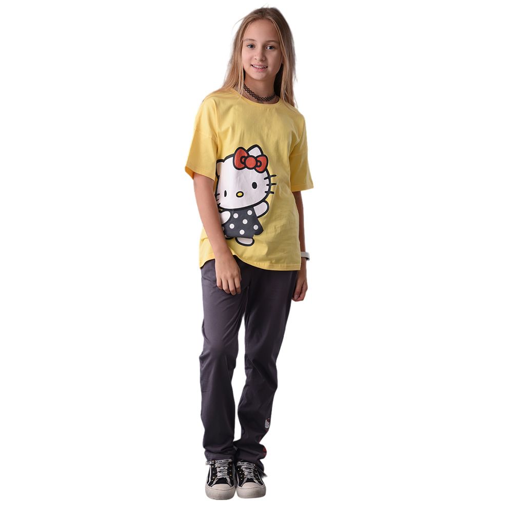 Hello Kitty - 2pc-Set - Girl T-Shirt w/ Pants - Tan/Medium Grey