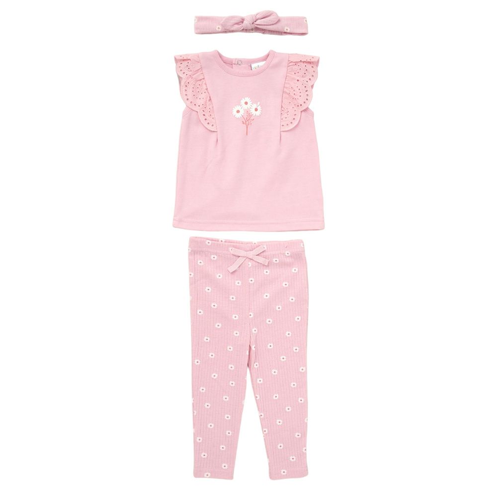 Lily & Jack - 3pc-Set - Baby Girl Top, Leggings And Headband - Pink