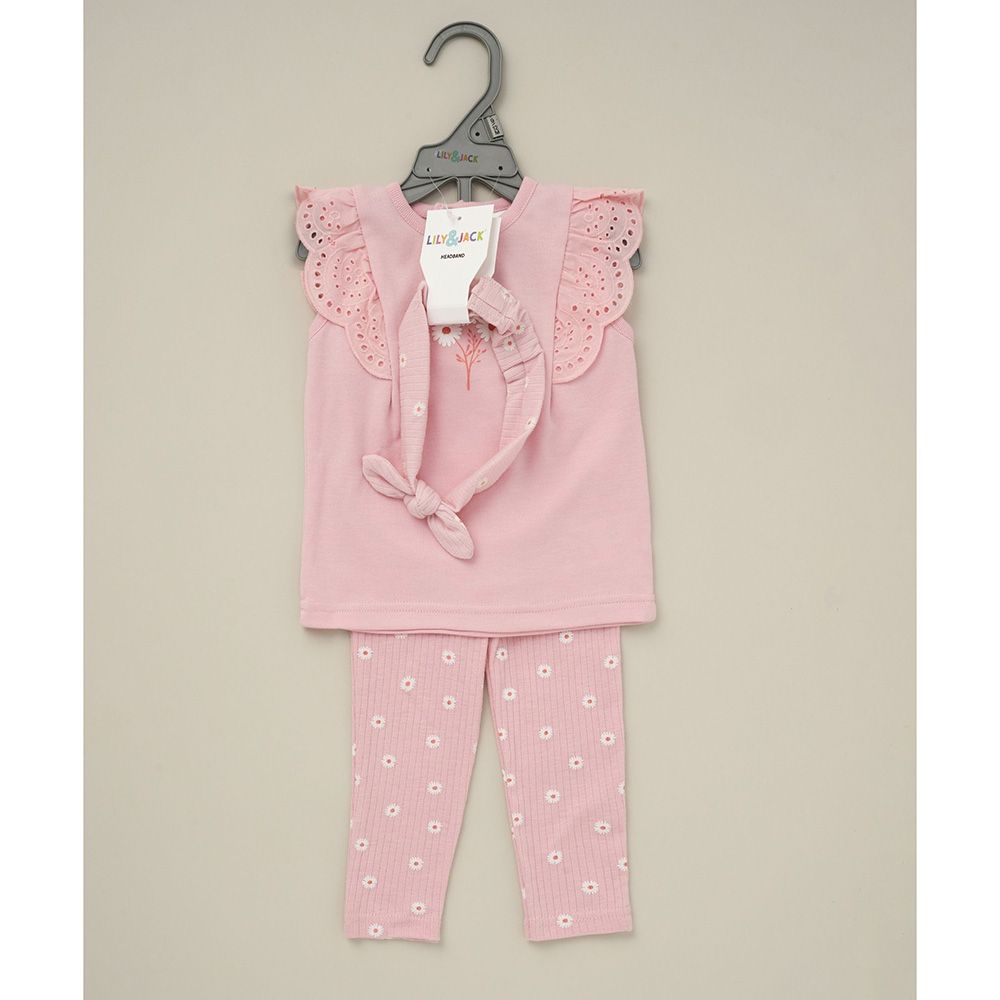 Lily & Jack - 3pc-Set - Baby Girl Top, Leggings And Headband - Pink