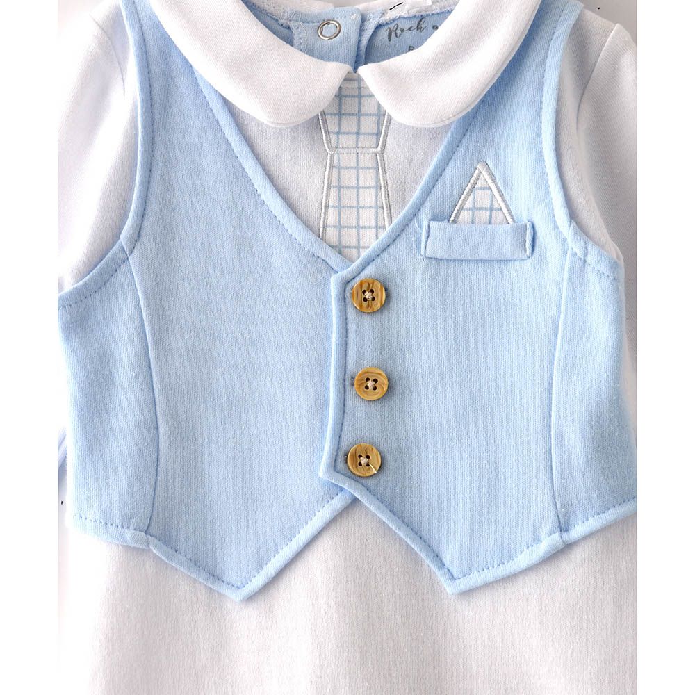 Rock A Bye Baby - Baby Boy Closefeet Sleepsuit - White/Sky Blue