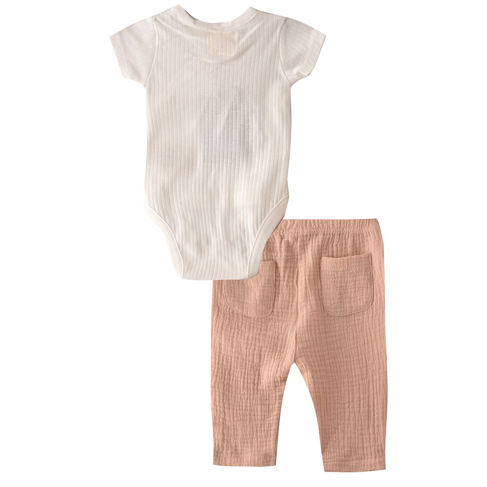 Rock a Bye Baby - 3pc-Set - Baby Girl Bodysuit, Pants w/ Cap - White/Pink