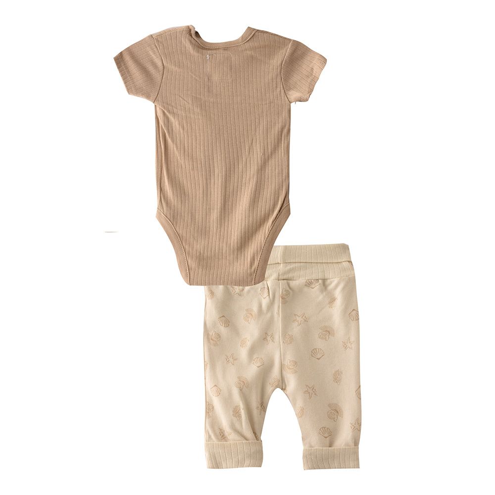 Home Grown - 3pc-Set - Bodysuit, Joggers w/ Bibs - Beige