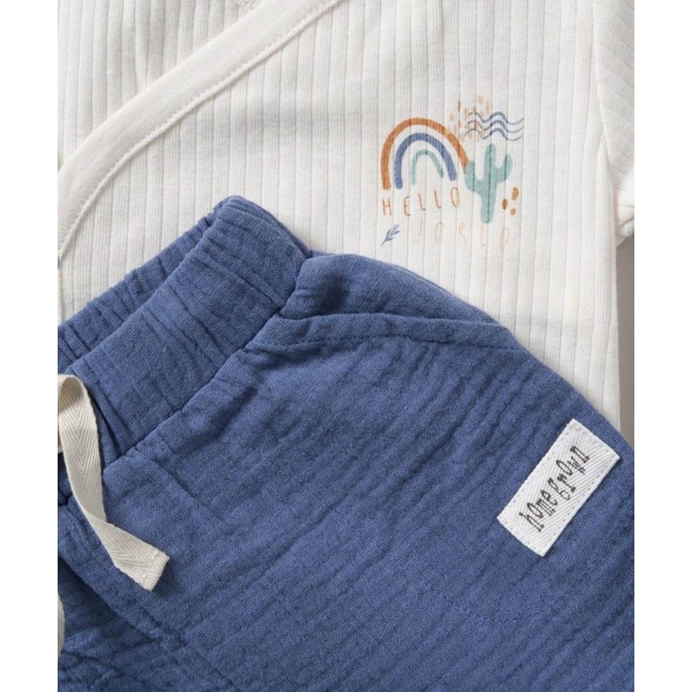 Home Grown - 3pc-Set - Baby Boy Bodysuit, Pants w/ Cap - White/Blue