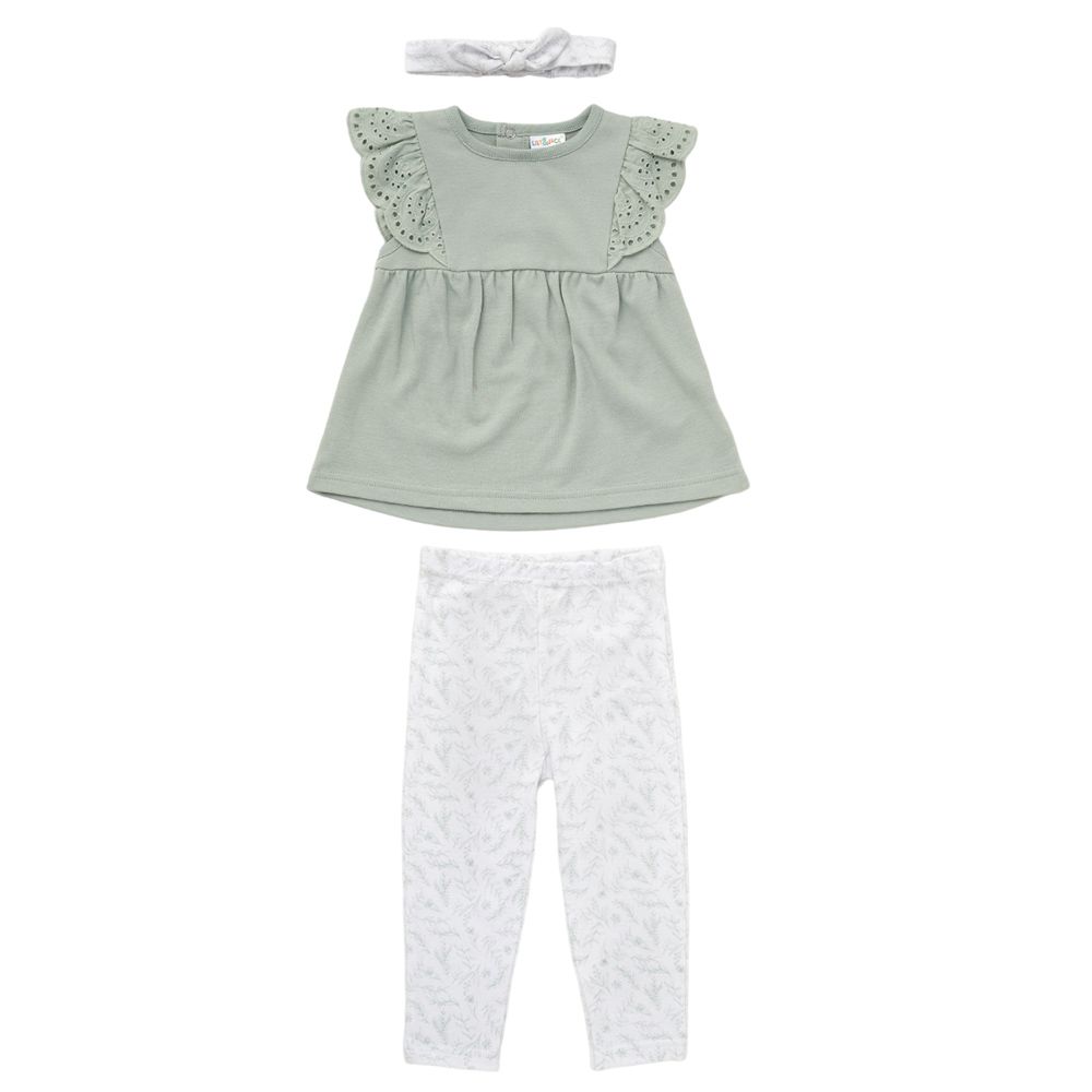 Lily & Jack - 3pc-Set - Baby Girl Top, Leggings And Headband - Sage