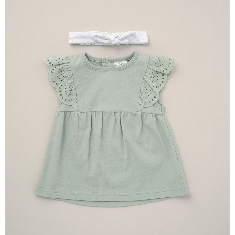 Lily & Jack - 3pc-Set - Baby Girl Top, Leggings And Headband - Sage