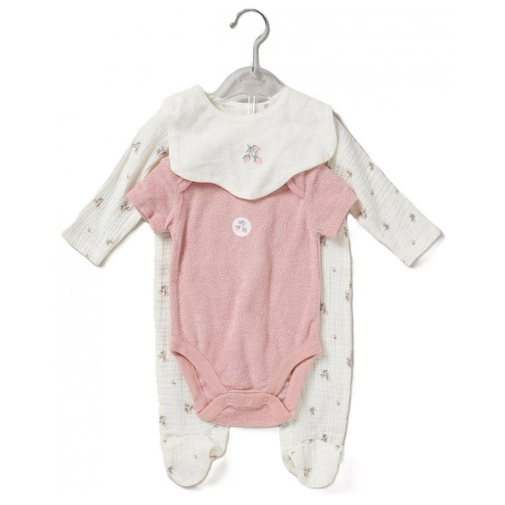 Rock A Bye Baby - 3pc-Set - Baby Girl Bodysuit, Sleepsuit w/ Bib