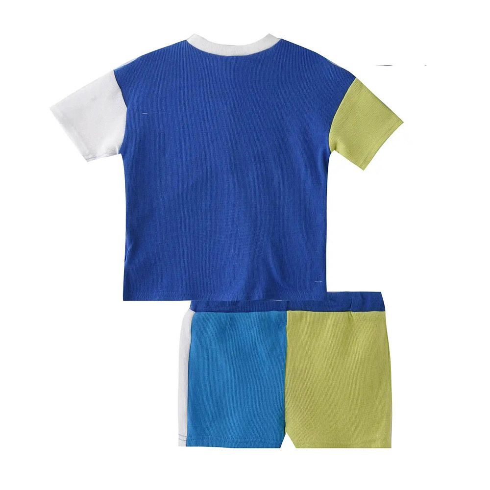 Lily & Jack - 3pc-Set - Colorblocked T-Shirt, Shorts And Hat - Blue/Green