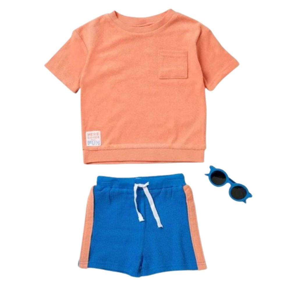 Lily & Jack - 3pc-Set - T-Shirt, Shorts And Sunglasses - Orange/Blue