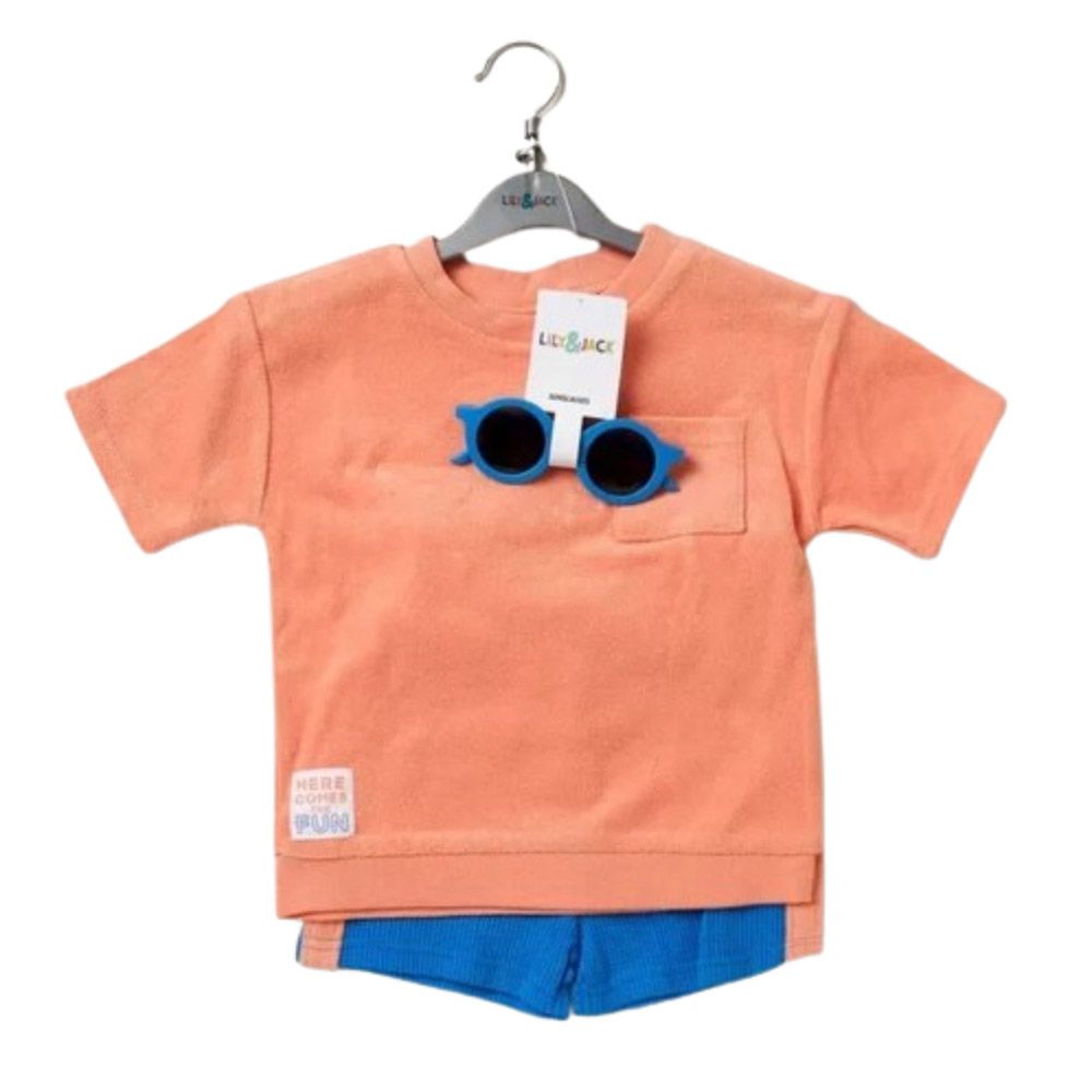 Lily & Jack - 3pc-Set - T-Shirt, Shorts And Sunglasses - Orange/Blue