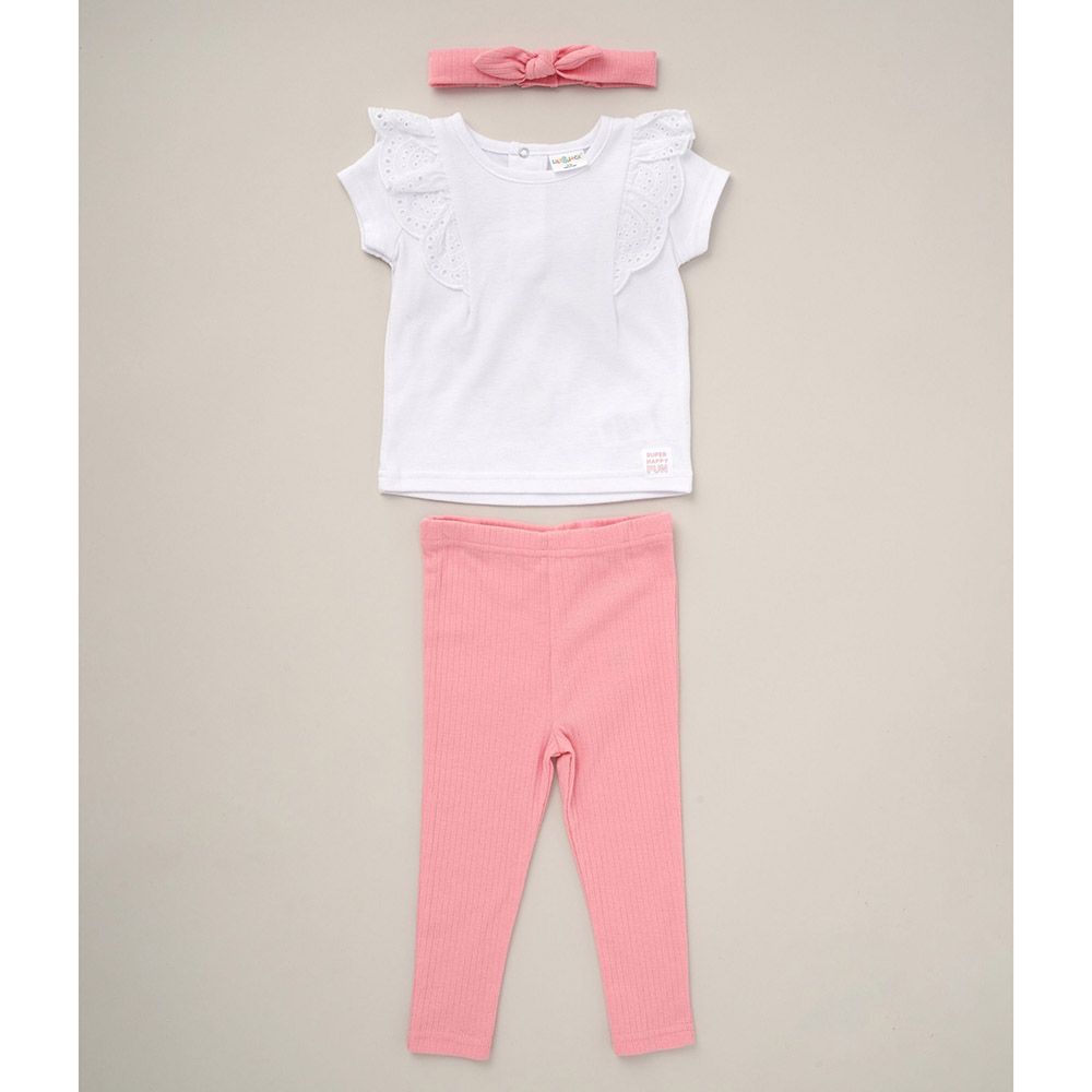 Lily & Jack - 3pc-Set - Top w/ Leggings And Headband - White/Pink